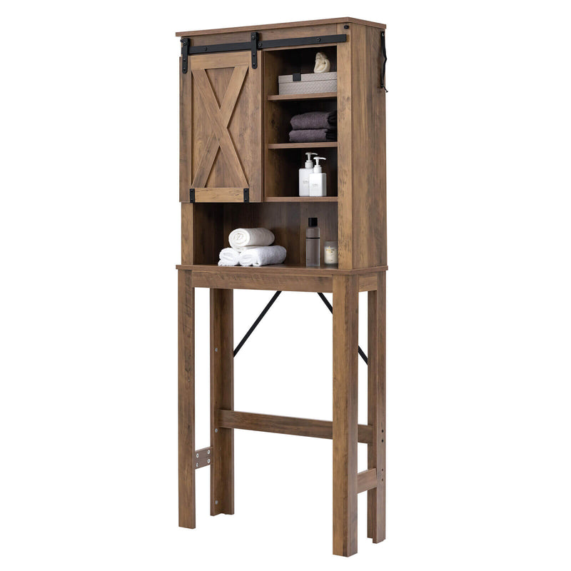 Bathroom Storage Cabinet with Sliding Barn Door and 3-level Adjustable Shelves-Rustic Brown