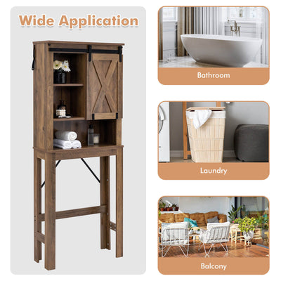 Bathroom Storage Cabinet with Sliding Barn Door and 3-level Adjustable Shelves-Rustic Brown