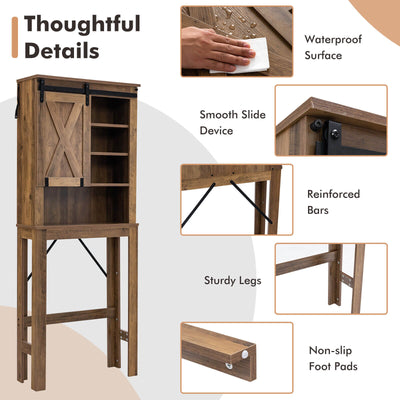 Bathroom Storage Cabinet with Sliding Barn Door and 3-level Adjustable Shelves-Rustic Brown
