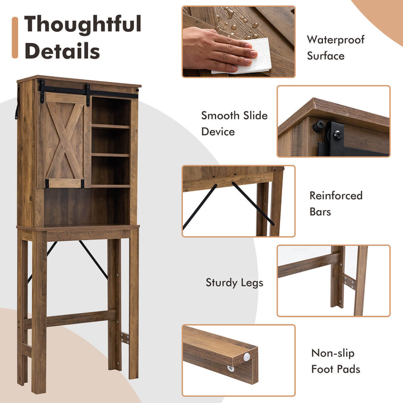 Bathroom Storage Cabinet with Sliding Barn Door and 3-level Adjustable Shelves-Rustic Brown
