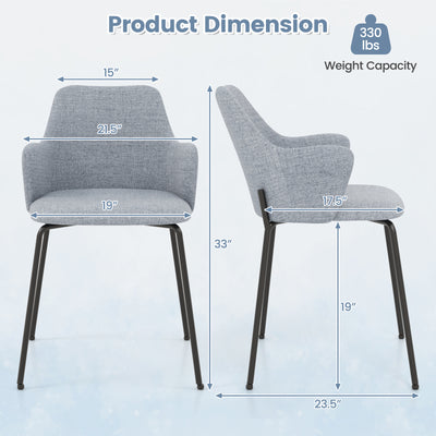 Dining Chairs Set of 2 with Curved Backrest  Wide Seat and Armrests-Gray