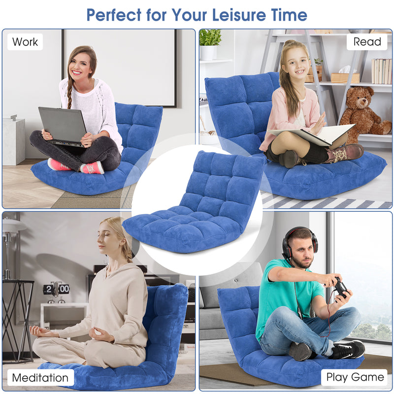 *14-Position Adjustable Cushioned Floor Chair - Blue