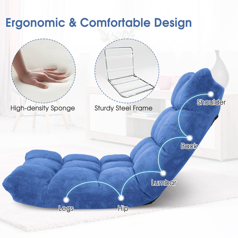 *14-Position Adjustable Cushioned Floor Chair - Blue