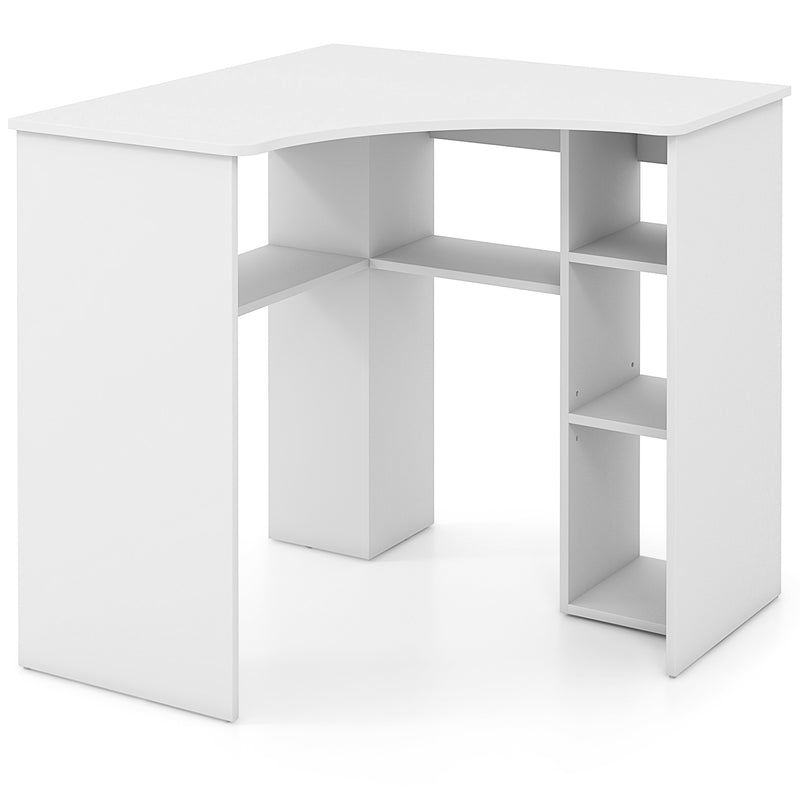 *Corner Computer Desk Triangle Home Office Desk with Adjustable Shelf and Arc-Shaped Profile - White