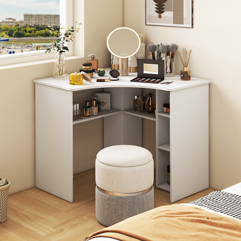 *Corner Computer Desk Triangle Home Office Desk with Adjustable Shelf and Arc-Shaped Profile - White