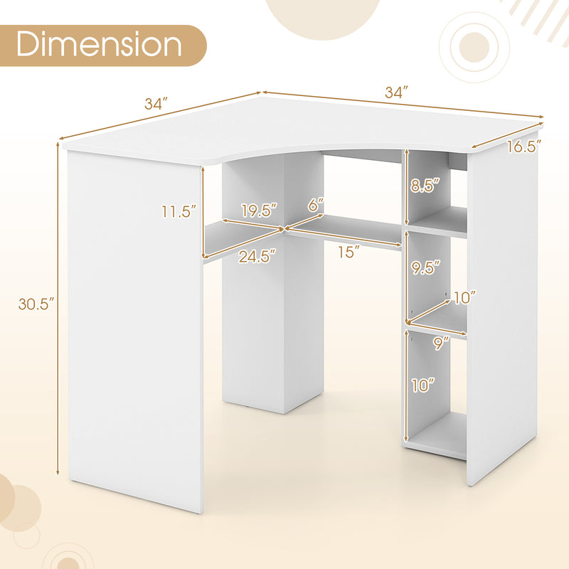*Corner Computer Desk Triangle Home Office Desk with Adjustable Shelf and Arc-Shaped Profile - White