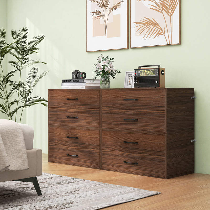 2-Drawer Stackable Horizontal Storage Cabinet Dresser Chest with Handles-Dark Brown