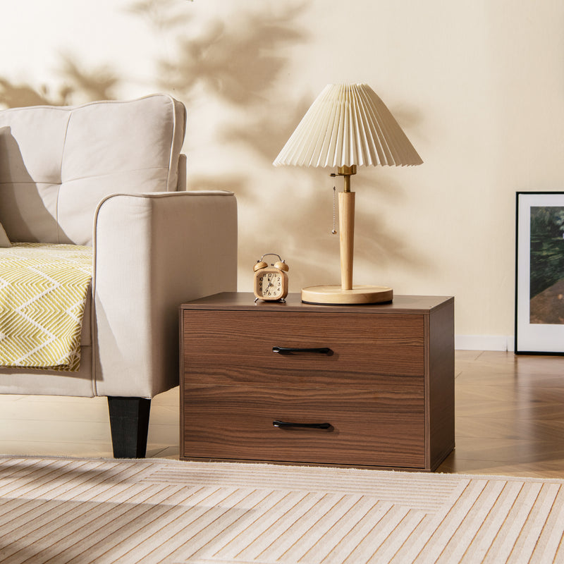 2-Drawer Stackable Horizontal Storage Cabinet Dresser Chest with Handles-Dark Brown