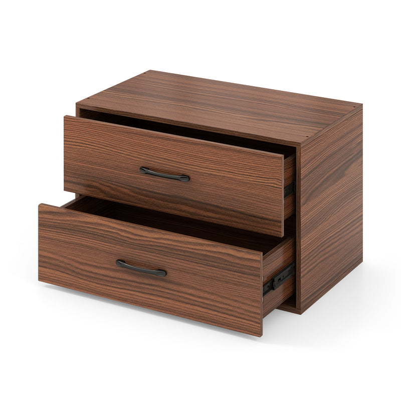 2-Drawer Stackable Horizontal Storage Cabinet Dresser Chest with Handles-Dark Brown