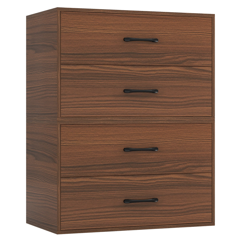 2-Drawer Stackable Horizontal Storage Cabinet Dresser Chest with Handles-Dark Brown