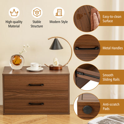 2-Drawer Stackable Horizontal Storage Cabinet Dresser Chest with Handles-Dark Brown