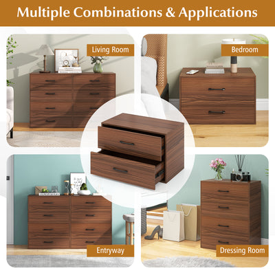 2-Drawer Stackable Horizontal Storage Cabinet Dresser Chest with Handles-Dark Brown