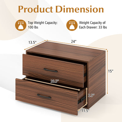 2-Drawer Stackable Horizontal Storage Cabinet Dresser Chest with Handles-Dark Brown
