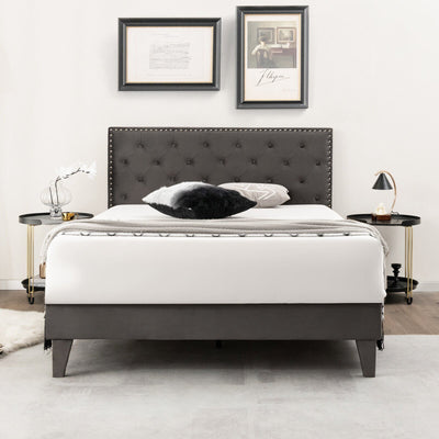 Full/Queen Size Upholstered Platform Bed with Tufted Headboard-Full Size