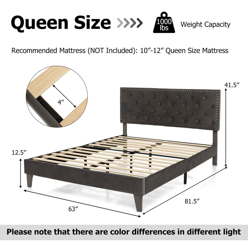 Full/Queen Size Upholstered Platform Bed with Tufted Headboard-Queen Size