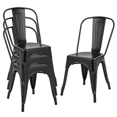 *Metal Dining Chairs Set of 4 with Removable Backrest for Dining Room Restaurant Living Room - Black