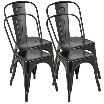 *Metal Dining Chairs Set of 4 with Removable Backrest for Dining Room Restaurant Living Room - Black