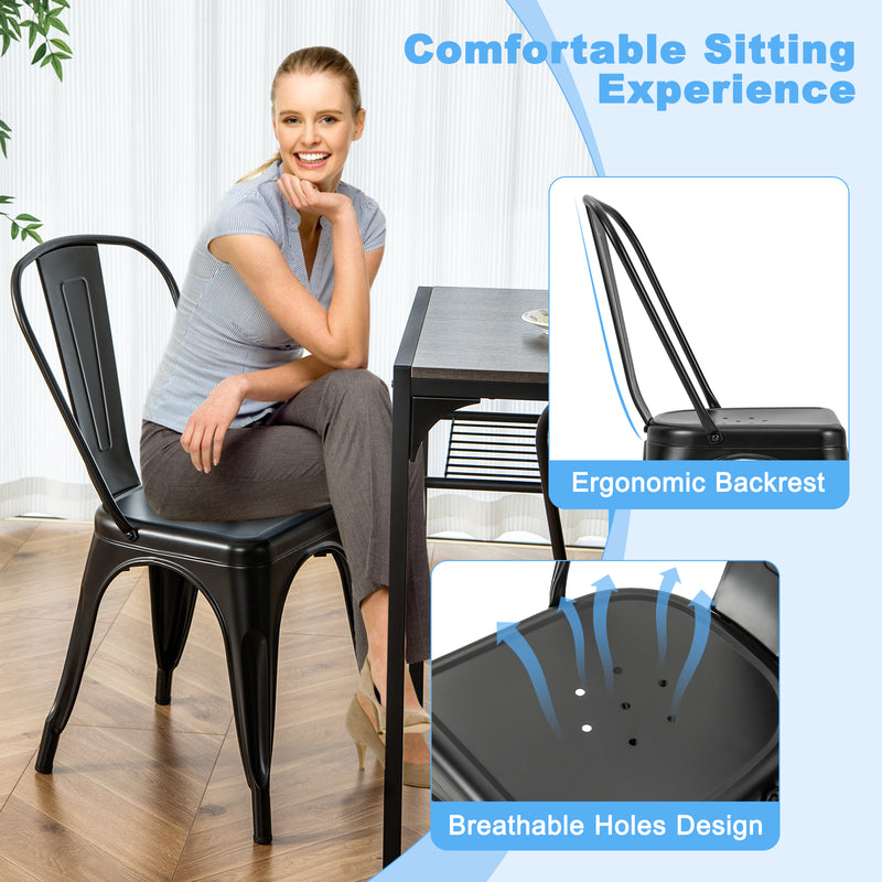 *Metal Dining Chairs Set of 4 with Removable Backrest for Dining Room Restaurant Living Room - Black