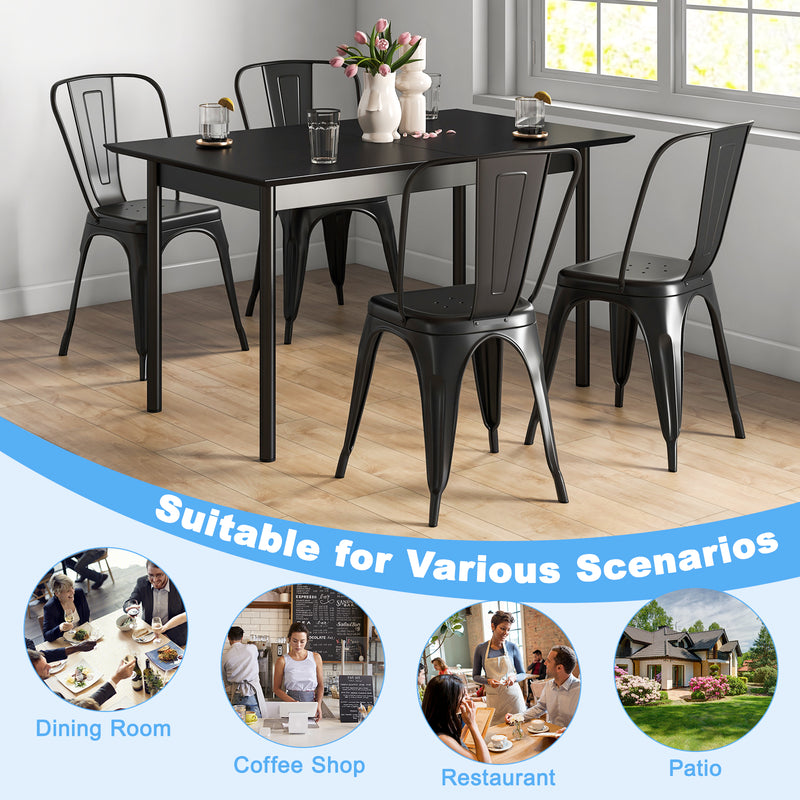 *Metal Dining Chairs Set of 4 with Removable Backrest for Dining Room Restaurant Living Room - Black