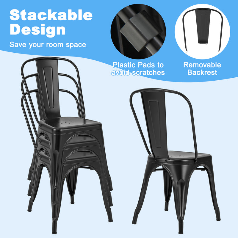 *Metal Dining Chairs Set of 4 with Removable Backrest for Dining Room Restaurant Living Room - Black