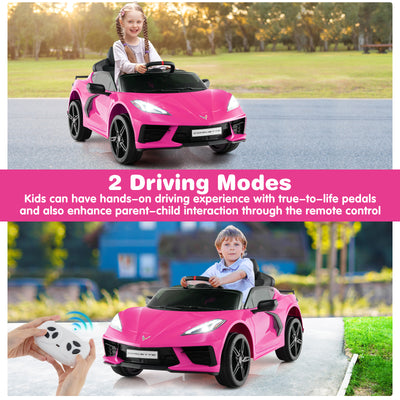 12V Electric Kids Ride On Car Licensed Chevrolet Corvette C8 with Remote Control Ages 3+ Years Old-Pink