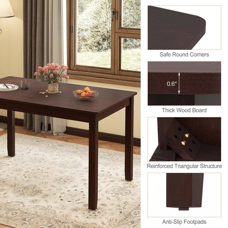 48-Inch Wooden Dining Table for 4 People Rectangular Kitchen Table with Rubber Wood Legs-Cherry