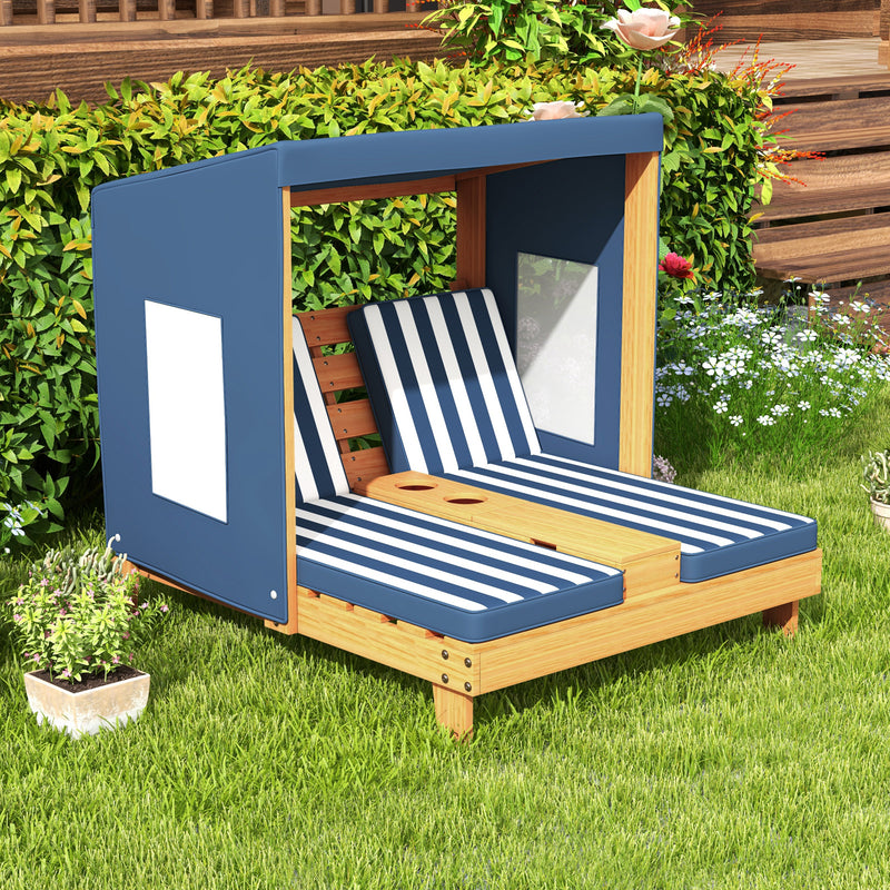 *Kids Patio Lounge Chair with Cup Holders and Awning - Navy
