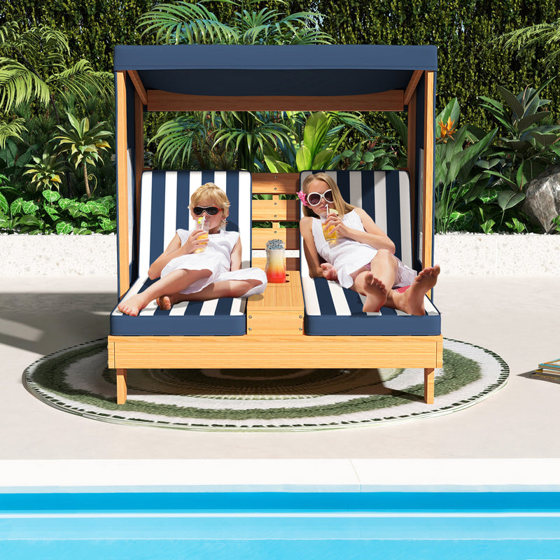 *Kids Patio Lounge Chair with Cup Holders and Awning - Navy