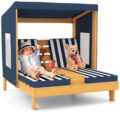 *Kids Patio Lounge Chair with Cup Holders and Awning - Navy