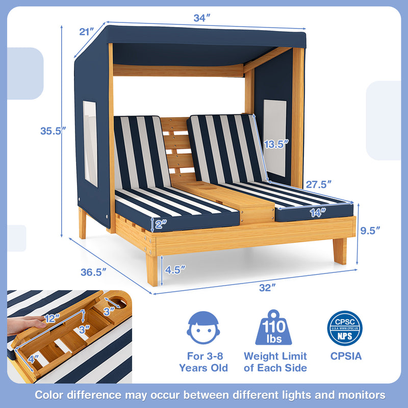 *Kids Patio Lounge Chair with Cup Holders and Awning - Navy