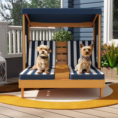 *Kids Patio Lounge Chair with Cup Holders and Awning - Navy