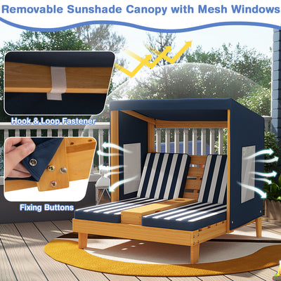 *Kids Patio Lounge Chair with Cup Holders and Awning - Navy