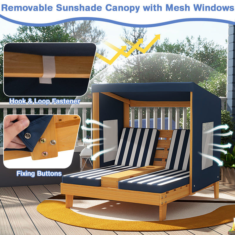 *Kids Patio Lounge Chair with Cup Holders and Awning - Navy