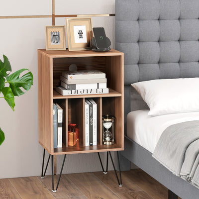 Record Player Stand with Charging Station for Living Room Bedroom-Walnut