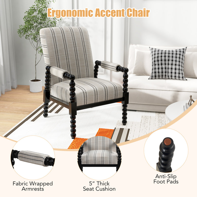 Upholstered Accent Chair with Rubber Wood Frame for Living Room-Beige