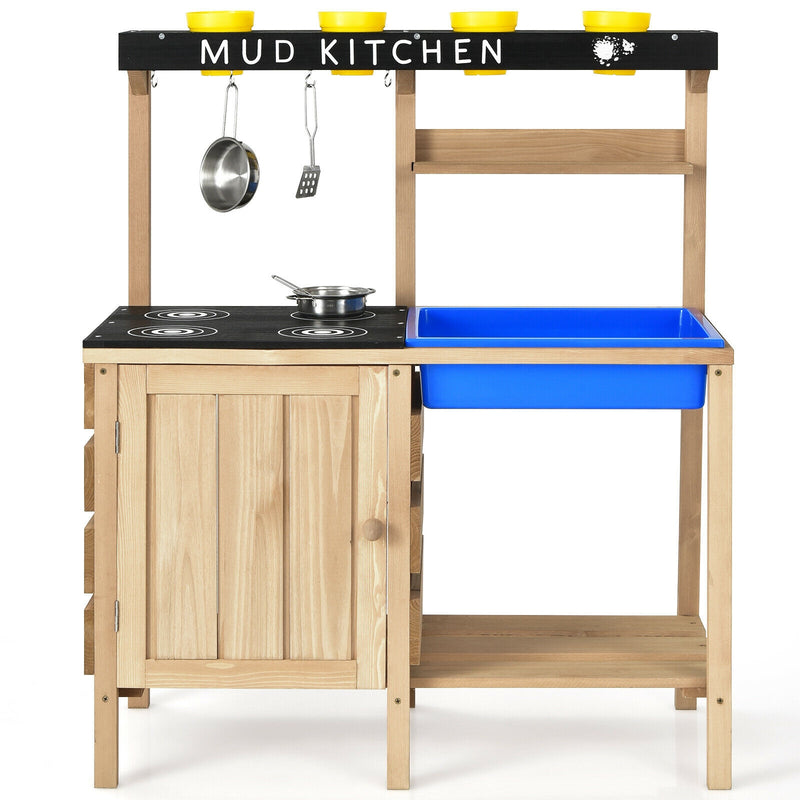 Outdoor Mud Kids Kitchen Playset Wooden Pretend Play Toy with Kitchenware