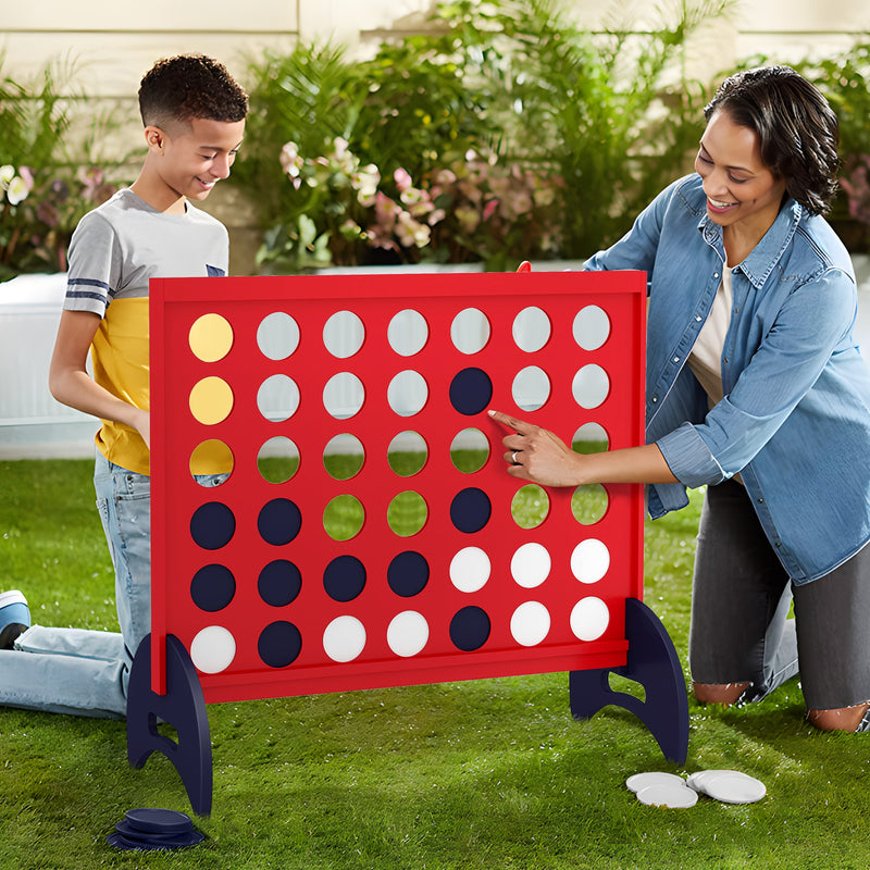 *Wooden 4-in-a-row Game Set with 42 PCS Chips and 600D Oxford Fabric Carrying Bag - Red