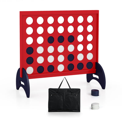 *Wooden 4-in-a-row Game Set with 42 PCS Chips and 600D Oxford Fabric Carrying Bag - Red