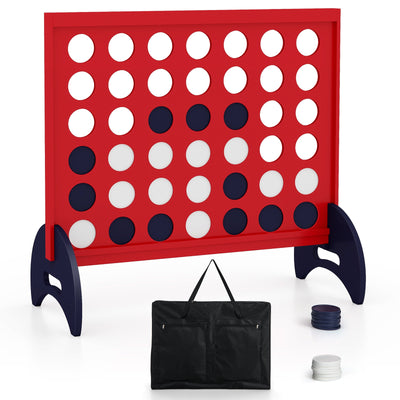 *Wooden 4-in-a-row Game Set with 42 PCS Chips and 600D Oxford Fabric Carrying Bag - Red