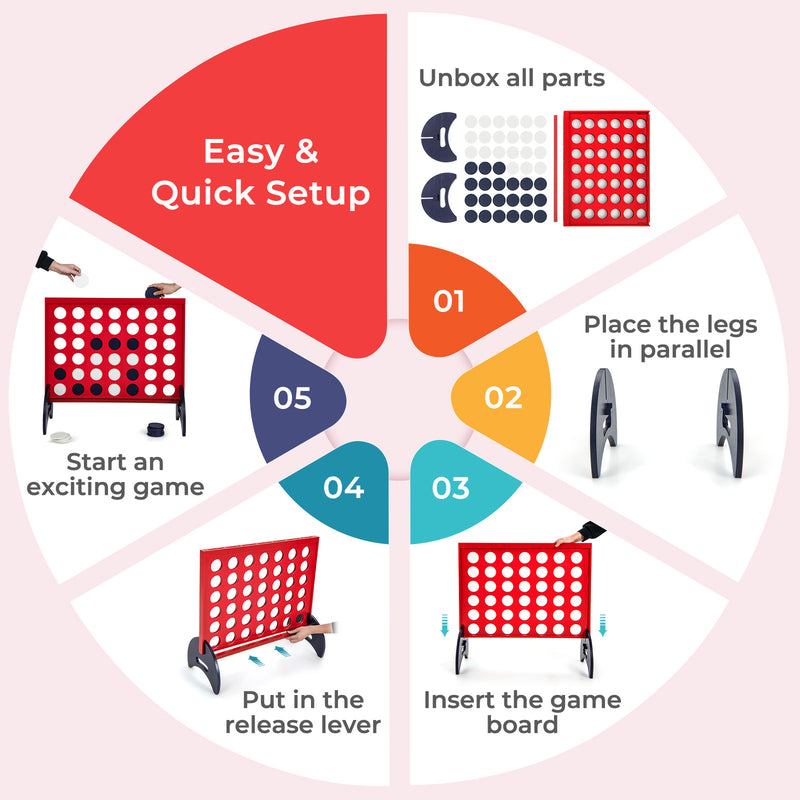 *Wooden 4-in-a-row Game Set with 42 PCS Chips and 600D Oxford Fabric Carrying Bag - Red