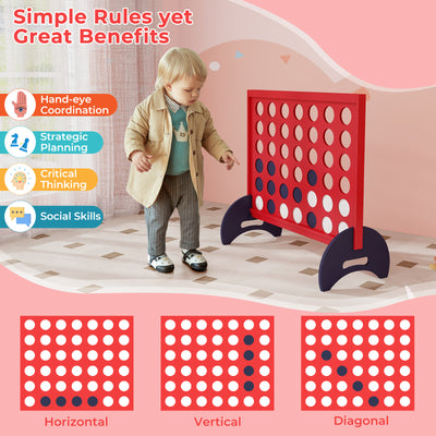 *Wooden 4-in-a-row Game Set with 42 PCS Chips and 600D Oxford Fabric Carrying Bag - Red