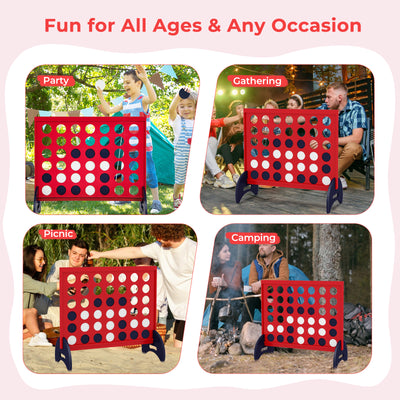 *Wooden 4-in-a-row Game Set with 42 PCS Chips and 600D Oxford Fabric Carrying Bag - Red