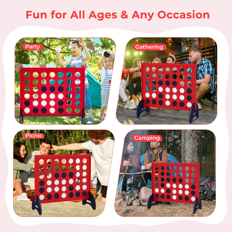 *Wooden 4-in-a-row Game Set with 42 PCS Chips and 600D Oxford Fabric Carrying Bag - Red