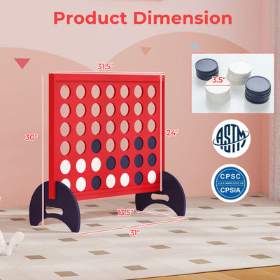 *Wooden 4-in-a-row Game Set with 42 PCS Chips and 600D Oxford Fabric Carrying Bag - Red