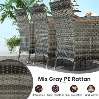 9 Pieces Rattan Patio Dining Set with Acacia Wood Table and Cushioned Chair