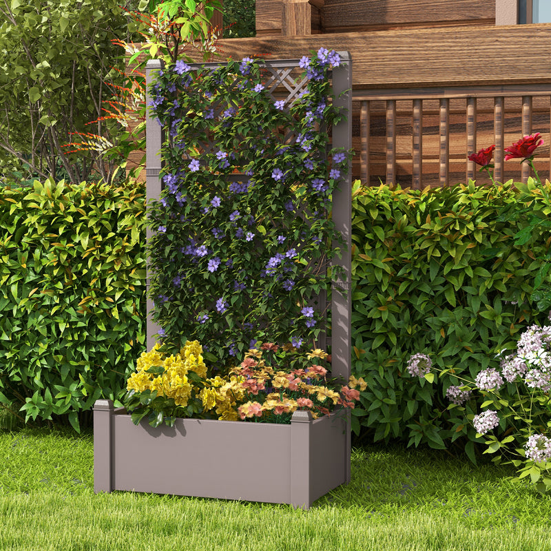 *Outdoor Planter Box Self-Watering Raised Garden Bed Trellis with Water Level Indicator - Coffee