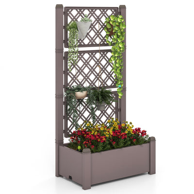 *Outdoor Planter Box Self-Watering Raised Garden Bed Trellis with Water Level Indicator - Coffee