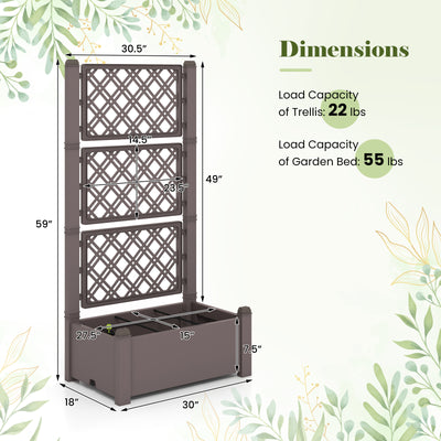 *Outdoor Planter Box Self-Watering Raised Garden Bed Trellis with Water Level Indicator - Coffee