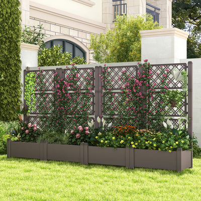 *Outdoor Planter Box Self-Watering Raised Garden Bed Trellis with Water Level Indicator - Coffee