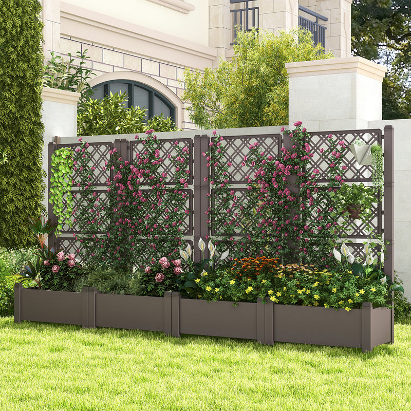 *Outdoor Planter Box Self-Watering Raised Garden Bed Trellis with Water Level Indicator - Coffee
